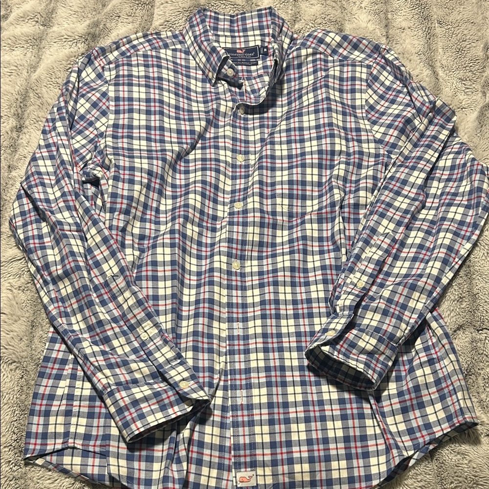Vineyard Vines Blue and Red Plaid Casual Button Down Shirt